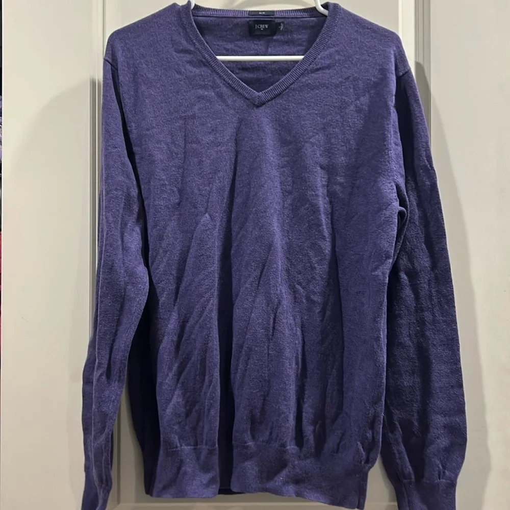 J Crew men’s V-Neck Slim Fit Long Sleeve Sweater merino wool blend size L purple